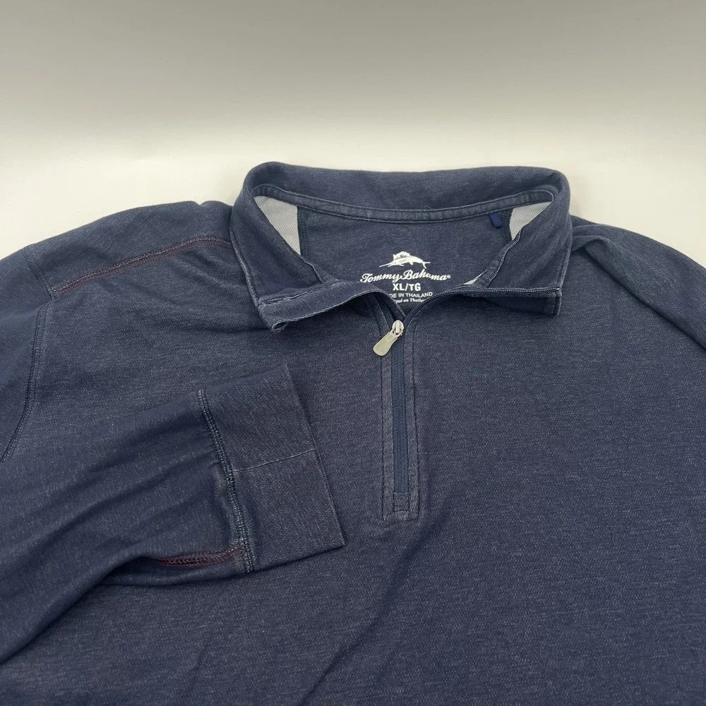 Tommy Bahama 1/4 Zip Sweater Mens XL Lightweight Preppy Pullover Mockneck Navy